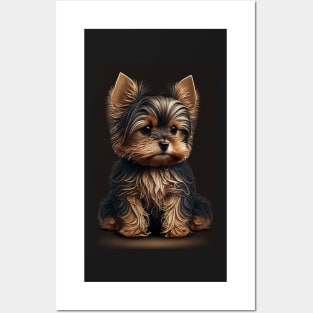 Super Cute Yorkshire Terrier Puppy Portrait Posters and Art